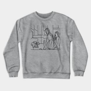 Cute Dog and Distracted Boyfriend Meme Line Drawing Crewneck Sweatshirt